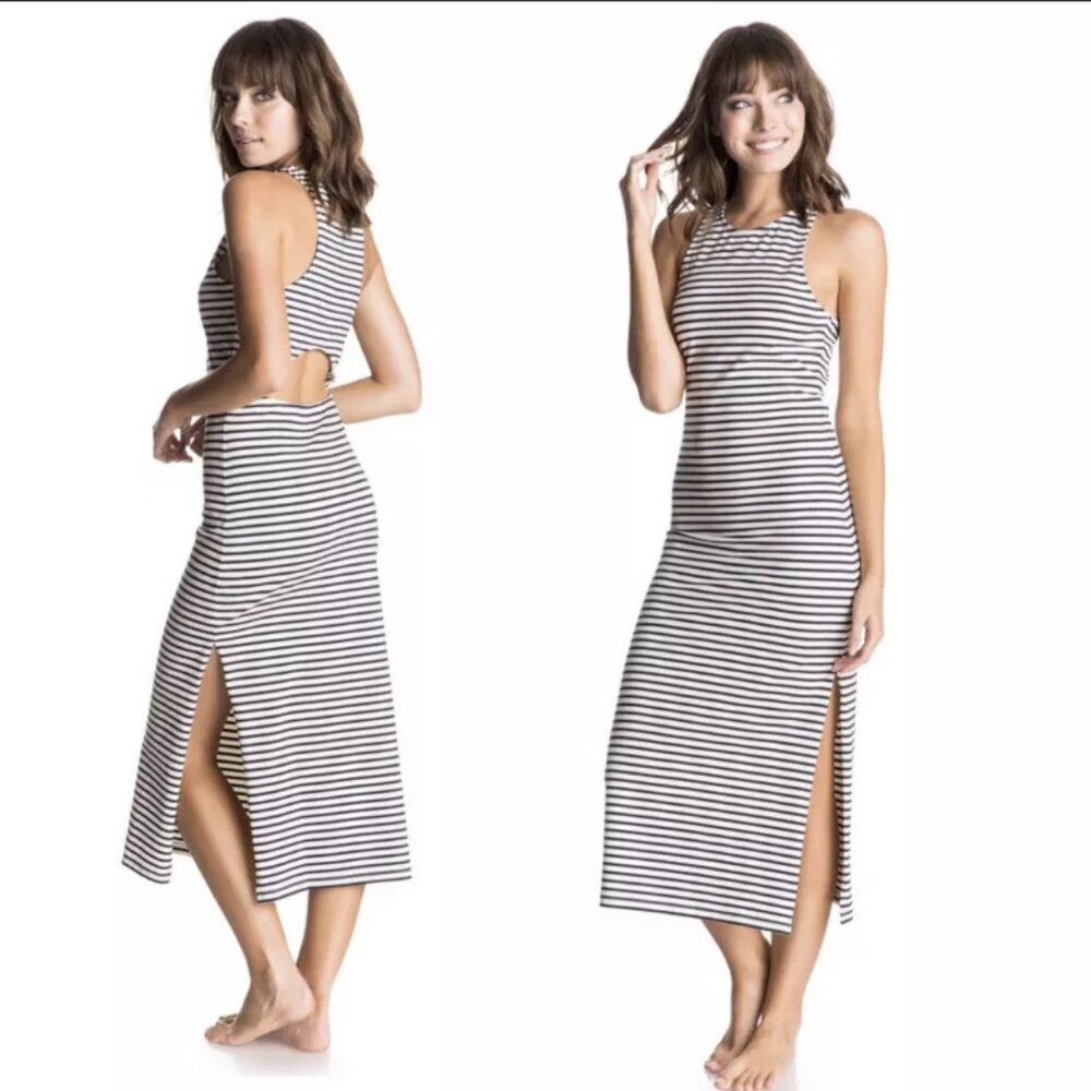 Roxy Amo Nuevo Striped Open Back Midi Bodycon Dress S